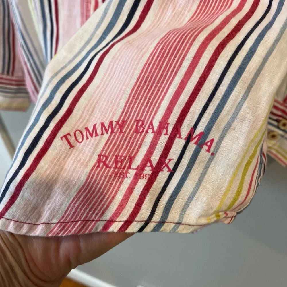 Tommy Bahama Relax 100% Linen Long Sleeve Button Front Shirt Mens Med Pink White - Picture 4 of 6